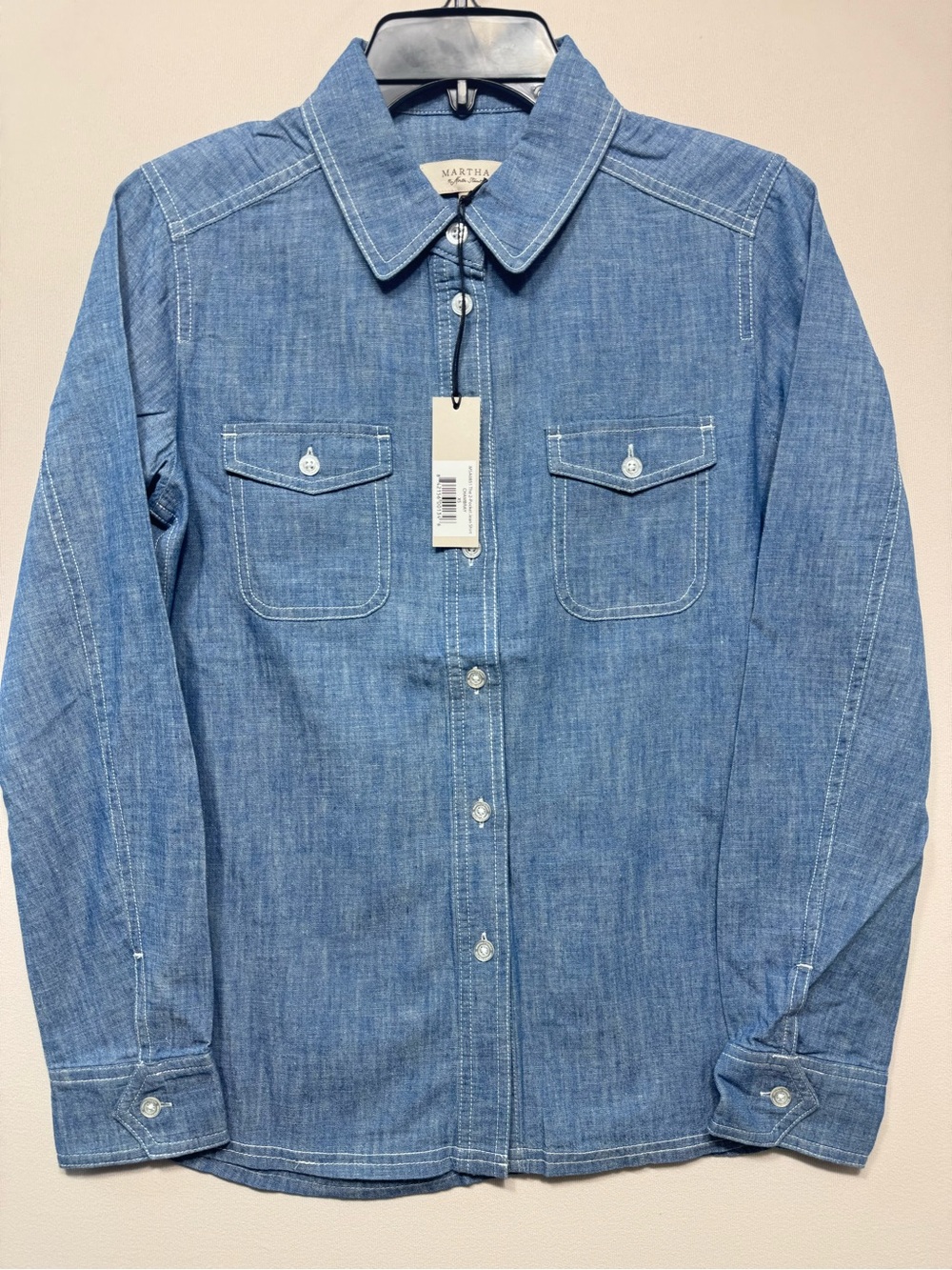 Martha Stewart the 2 pocket jean Denim Button-Up Shirt NWT size xsmall